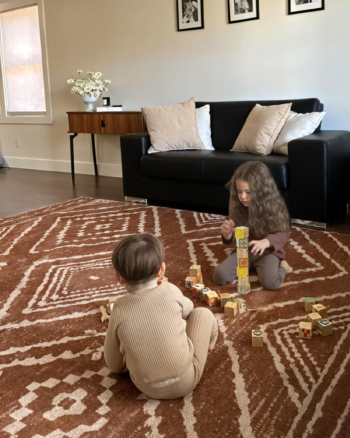 Area Rug 5x7 Rug Machine Washable Non-Slip Low Pile Print Pattern Western Rug for Living Room Bedroom Entryway Tribal Series -Yellowbrown/Cream BESTSWEETIE