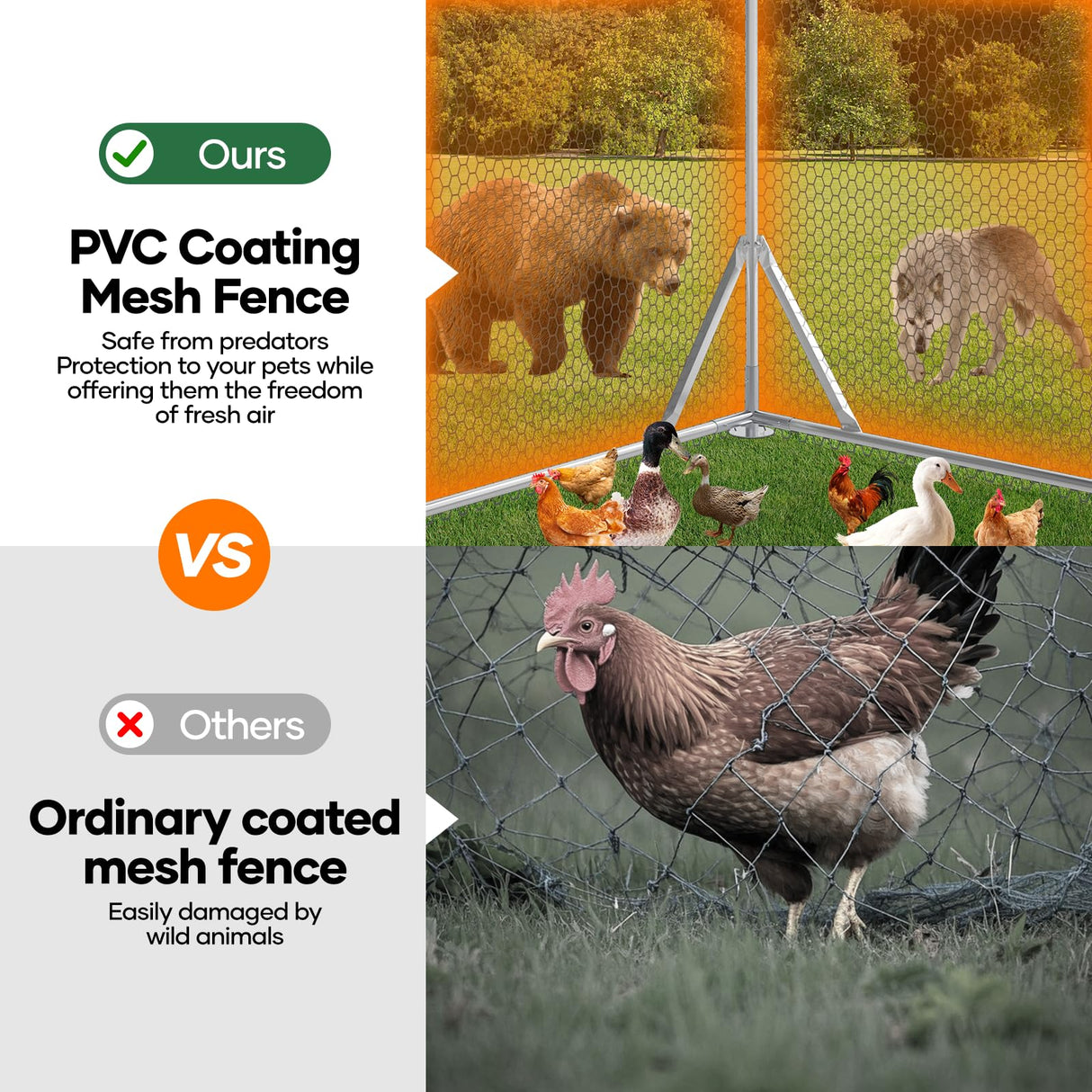 Chicken Coop Metal Large Chicken Coop with Run for Yard Chicken Pen Heavy Duty Poultry Cage with Waterproof Anti-UV Cover for Outdoor Farm Use Dome Roof Hen House Duck Rabbit Cage with Security Lock kejector