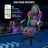 HOFFREE LED Gaming Chair Massage with Speakers Game Chair Big and Tall with Footrest Gamer Chair for 400lbs Computer Desk Chair for Adults Purple and Black HOFFREE