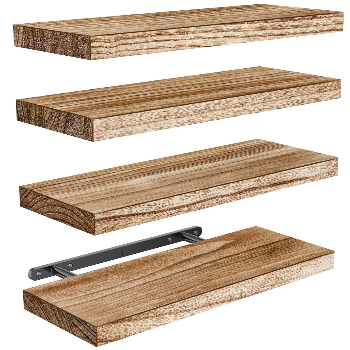 AMADA HOMEFURNISHING Floating Shelves, Paulownia Wood Wall Shelves for Bathroom/Living Room/Bedroom/Kitchen/Home Office, Wood Floating Shelf for Home Storage & Organization Set of 4 15.7" L x 5.9" W AMADA HOMEFURNISHING
