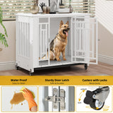 DWVO Dog Crate Furniture with Wheels, 32 Inch Dog Kennel Indoor Heavy Duty End Table Dog Crate for Small Medium Dogs, Decorative Wooden Dog Cage Table with Removable Tray, Chew-Resistant, White DWVO