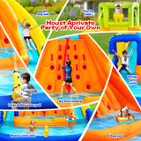 WELLFUNTIME Inflatable Water Slide, Bounce House with Water Bucket, Deep Pool, Climbing Wall with Rope, Bouncy Castle with Air Blower WELLFUNTIME