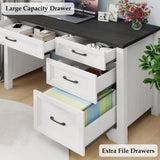 Halitaa Farmhouse Executive Desk with Drawers, Wood Computer Desk with Ample File Drawer, Rustic Home Office Desk with Storage for Bedroom, Living Room, Black Halitaa