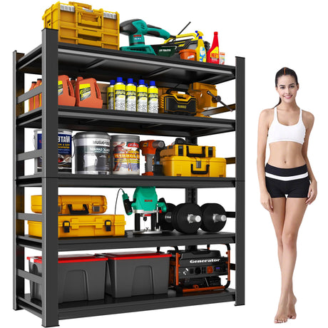 KILISTEELS 88" H Garage Shelving 5 Tier Storage Shelves Heavy Duty 3800LBS Adjustable Shelf Unit Metal Garage Shelving for Warehouse Industrial Basement, 88" H x 47" W x 24" D, Black KILISTEELS