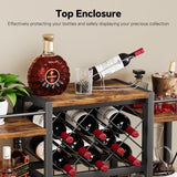 Homeiju Wall Mounted Wine Rack with Glass Holder, Wood-Metal Retro Bar Shelf, Wine Bottles Display Wall Storage for Kitchen Dining Room Home Bar Homeiju