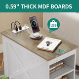 YITAHOME End Table with Charging Station, Narrow Side Table with Storage Shelf, Farmhouse Nightstand with Storage for Small Spaces, Living Room, Bedroom, Grey Wash YITAHOME