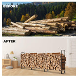 Danrelax 12ft Firewood Rack Outdoor with Cover, Wood Storage Rack for Fire log and Firewood, 600D Oxford Fabric Water-Resistant Cover, for Fireplace Indoor, Patio, Courtyard, Black Danrelax