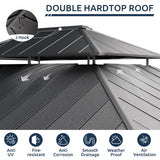 UDPATIO 12' x 14' Hardtop Gazebo, Outdoor Aluminum Gazebo with Galvanized Steel Double Roof, Permanent Metal Canopy with Netting and Curtains for Patio, Garden, Lawn, Backyard, Deck, Beige UDPATIO