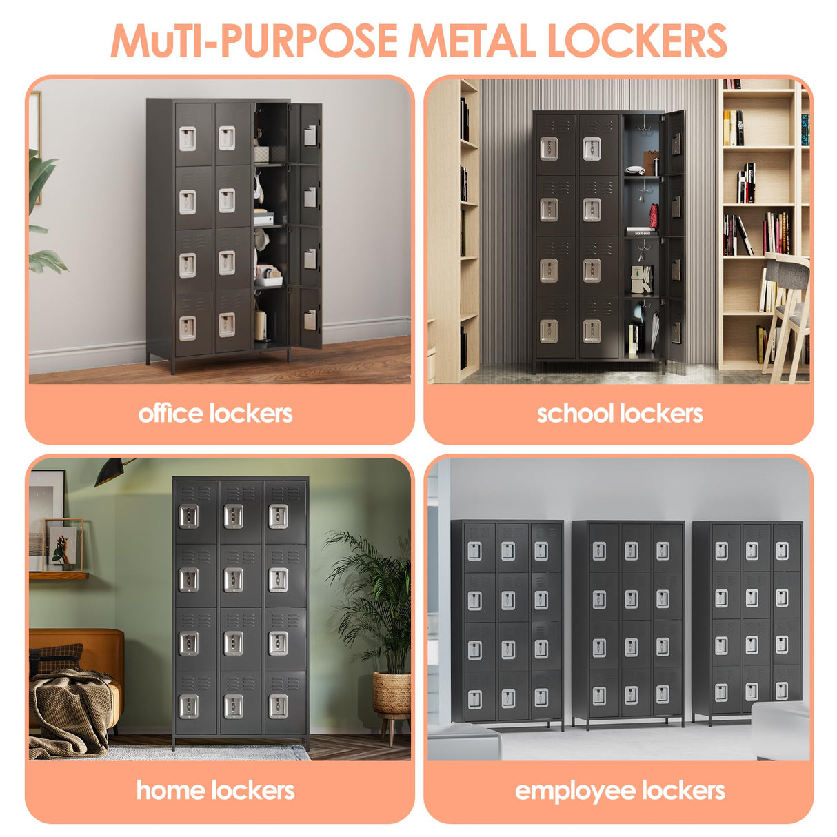 SPKAPO Metal Locker for Employees,Steel Storage Locker Cabinet with 12 Doors,Locker Storage Cabinet for School Office Gym Bedroom,Assembly Required (12 Door-Dark Grey)… SPKAPO