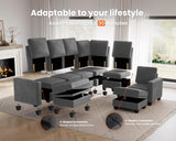 CHIC HOUSE Corduroy Modular Sectional Couch with Ottoman Chaise, L/U Shaped Sleeper Sofa for Living Room, Apartment, Lounge, Modern Armrest Neck Support Furniture (5 Seater Sectional, Dark Grey) CHIC HOUSE