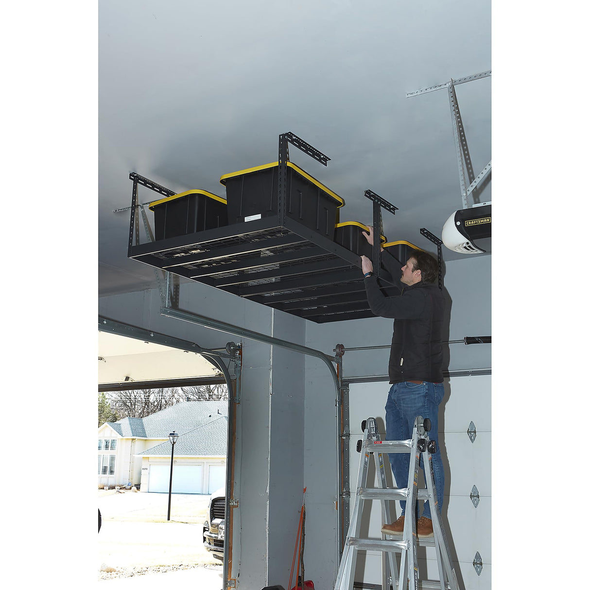 Klutch Overhead Garage Storage Rack — Adjustable Height, 96in.L x 48in.D x 23–37in.H Klutch