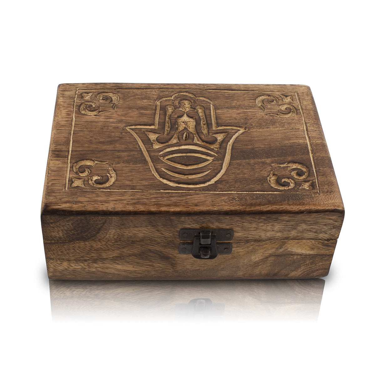 Great Birthday Gifts Handmade Decorative Wooden Jewelry Box Hamsa Hand Carving Jewelry Organizer Keepsake Box Treasure Chest Trinket Holder Watch Box Storage Lock Box 7 x 5 Inches Housewarming Gift The Great Indian Bazaar