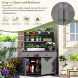RUNNA 65inch Garden Potting Bench Table, Fir Wood Workstation with Storage Shelf, Drawer and Cabinet (Gray@017, 65inch) RUNNA