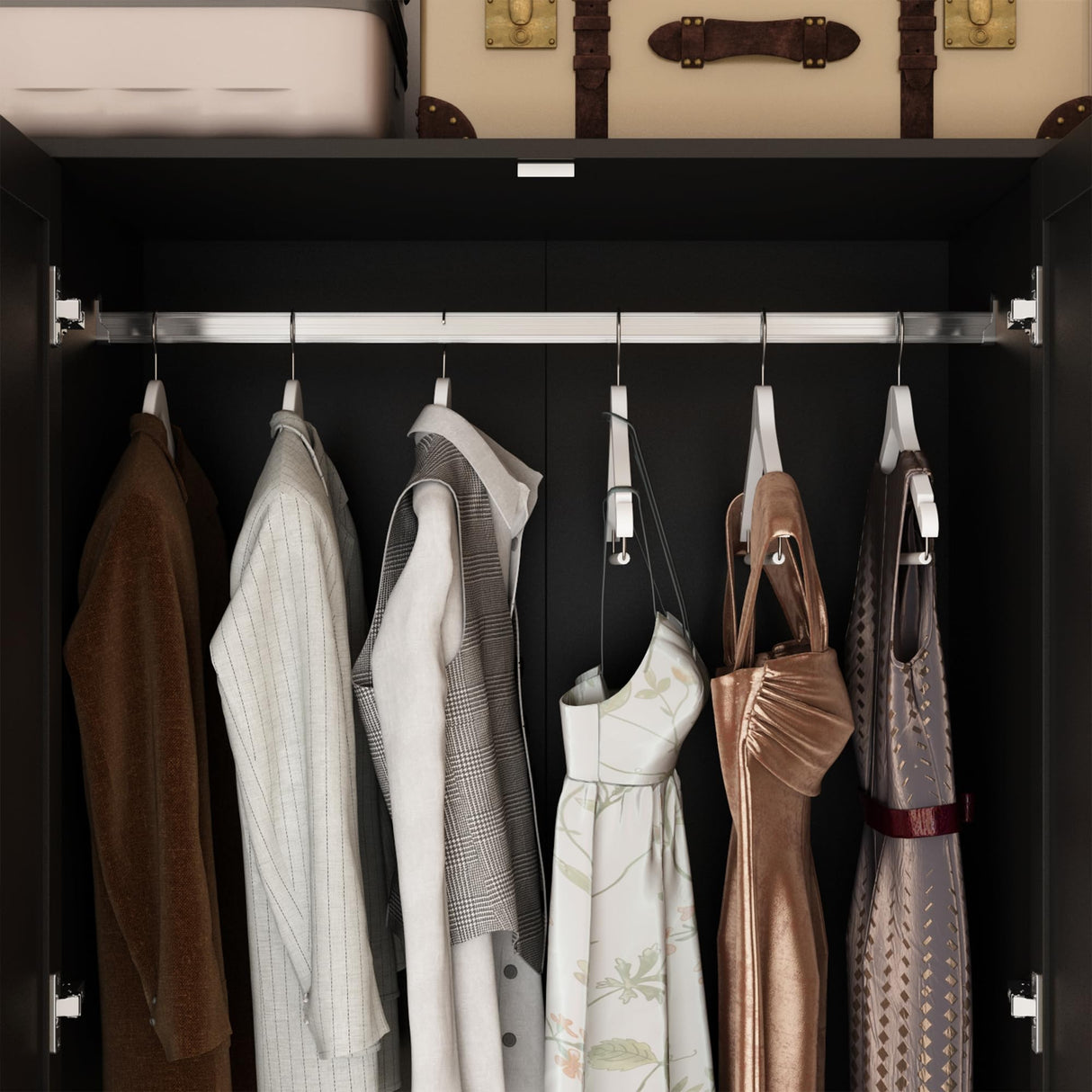 Hitow Rattan Large Wardrobe Closet with 2 Drawers and Doors, Hobo Wooden Cabinets for Clothes with 8 Shelves and 2 Hanging Rods, Wooden Wardrobe Closet for Bedroom, Black, 19.6" D x 63" W x 78.7" H Hitow