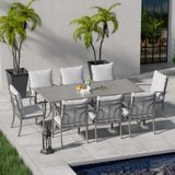 HAPPATIO 9-Piece Patio Dining Set - All Aluminum Table and Chairs for 8, Includes Rectangular Table and 8 Chairs with Cushions, Lawn, Garden HAPPATIO