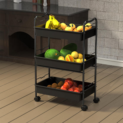 Deco Brothers 3 Tier Metal Rolling Storage Utility Cart with Wheels, Black