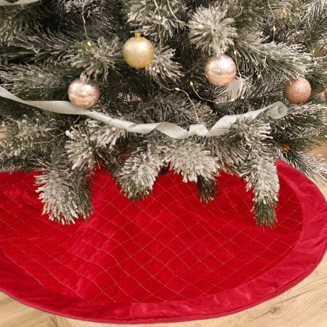 Outus 36 Inch Velvet Christmas Tree Skirt Fit for 5-7 ft Christmas Tree, Red Luxury Plush Fur Skirts with Lattice Center for Xmas Indoor Outdoor Decor Home Supplies Outus