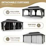 UDPATIO 12' x 20' Hardtop Gazebo, Galvanized Steel Double Roof Permanent Aluminum Gazebo, Outdoor Metal Pergolas with Mosquito Netting and Curtains for Garden, Parties, Patio, Deck, Lawns, Grey UDPATIO