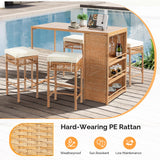VINGLI 5 Piece Patio Wicker Bar Set, Outdoor Bar Height Table & 4 Rattan Bar Stool Chairs Outdoor Dining Bistro Set for Backyard, Balcony, Garden and Poolside VINGLI