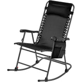 Yaheetech 26in Rocking Chair Outdoor Zero Gravity Folding Chairs Rocking Chairs Foldable Outdoor Reclining Lounge Chair for Outside Lawn with Cupholder/Pillow Ergonomic Design for Rest, Black Yaheetech