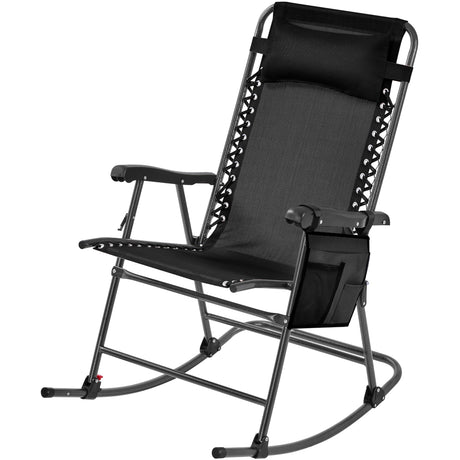 Yaheetech 26in Rocking Chair Outdoor Zero Gravity Folding Chairs Rocking Chairs Foldable Outdoor Reclining Lounge Chair for Outside Lawn with Cupholder/Pillow Ergonomic Design for Rest, Black Yaheetech