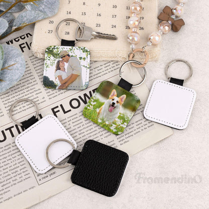 Framendino, 8 Pack Sublimation Blanks Keychain PU Leather Keychains Heat Transfer Key rings Square Key Chains for DIY Craft