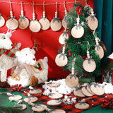 36 Pcs Wooden Christmas Ornament 2.8 to 3.2 Inch Craft Wood Kit Natural Wood Slices with Natural Beads Round Wood Beads and Black and White Bow for Arts and Crafts Christmas Ornaments (Classic Style) Sawysine