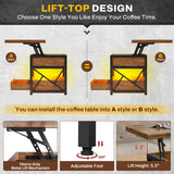 Itaar 40" Lift Top Coffee Table, 4 in 1 Coffee Tables with Storage for Living Room, Small Farmhouse Coffee Table with 2 Drawers & LED Light for Dining Reception Room, Rustic Brown Itaar