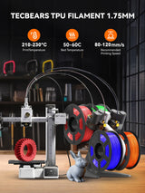 TECBEARS TPU Filament 1.75mm, 95A 3D Printer Filament, Flexible TPU Filament for Fast Printing, 250G Spool, 8 Rolls, 2KG in Total, Black+White+Transparent+Grey+Red+Blue+Green+Orange TECBEARS