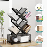 HI NINGER Folding Bookshelf,6 Tier Tree Bookshelf with Storage Cabinet,Small Bookcase Tower for Books/CDs/Movies, Floor Standing Book Shelf for Bedroom/Living Room/Home Office (Black, 6 Tier) HI NINGER