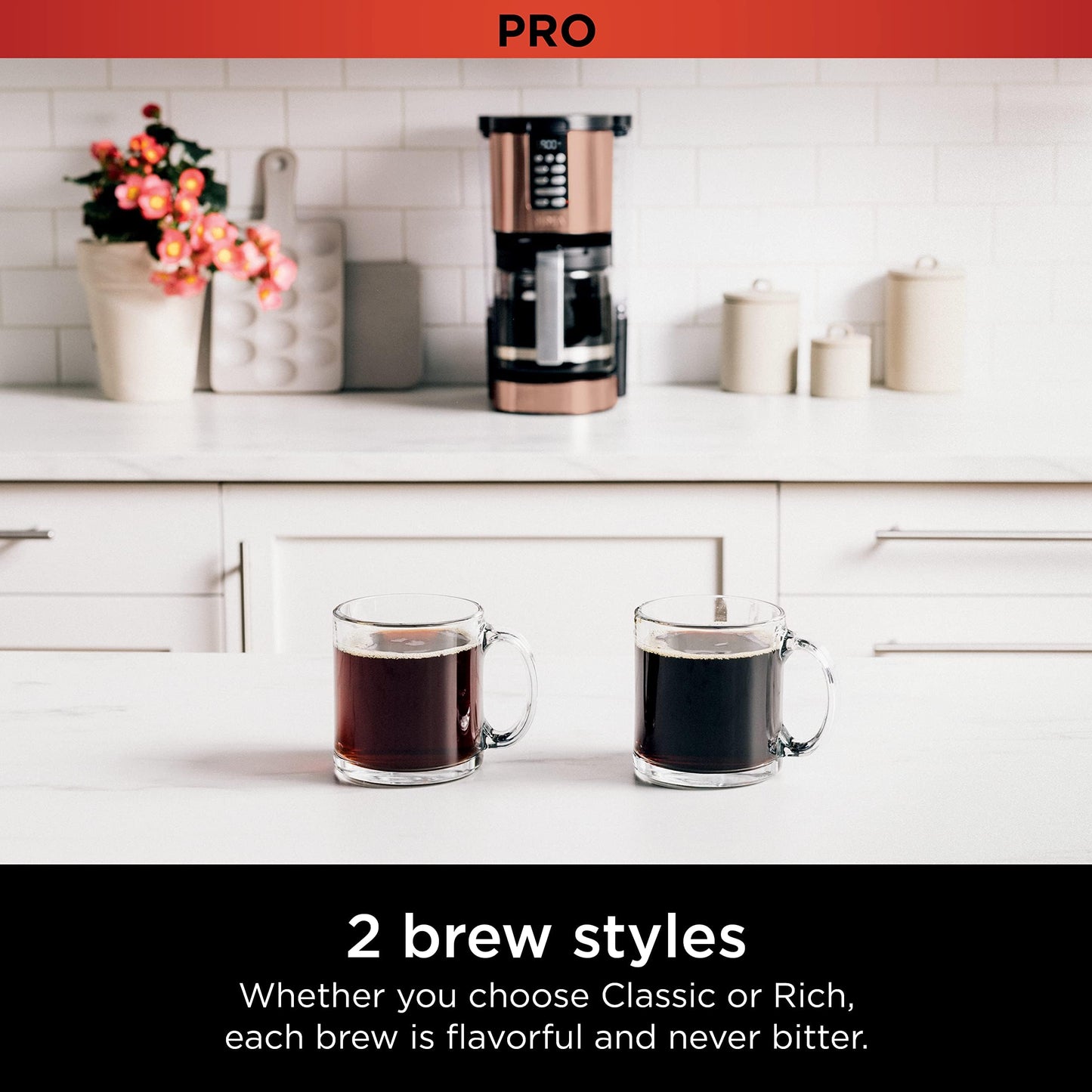 Ninja Programmable XL 14-Cup Coffee Maker PRO with Permanent Filter, 2 Brew Styles Classic & Rich, Delay Brew, Freshness Timer & Keep Warm, Dishwasher Safe, Copper, DCM201CP