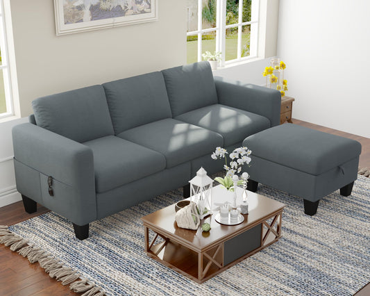 Woyomeub Sectional Sofa Couches for Living Room 78" L Shaped Sofas with Storage Ottoman 3 Seater Couch Velvet Fabric, Dark Grey