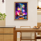 HEIBAGO Eiffel Tower Diamond Art Kits for Adults, 5D Full Drill Round City Painting Gems with Fireworks Diamond Painting, City Diamond Dots Perfect for Home Wall Decor 12x16inch HEIBAGO