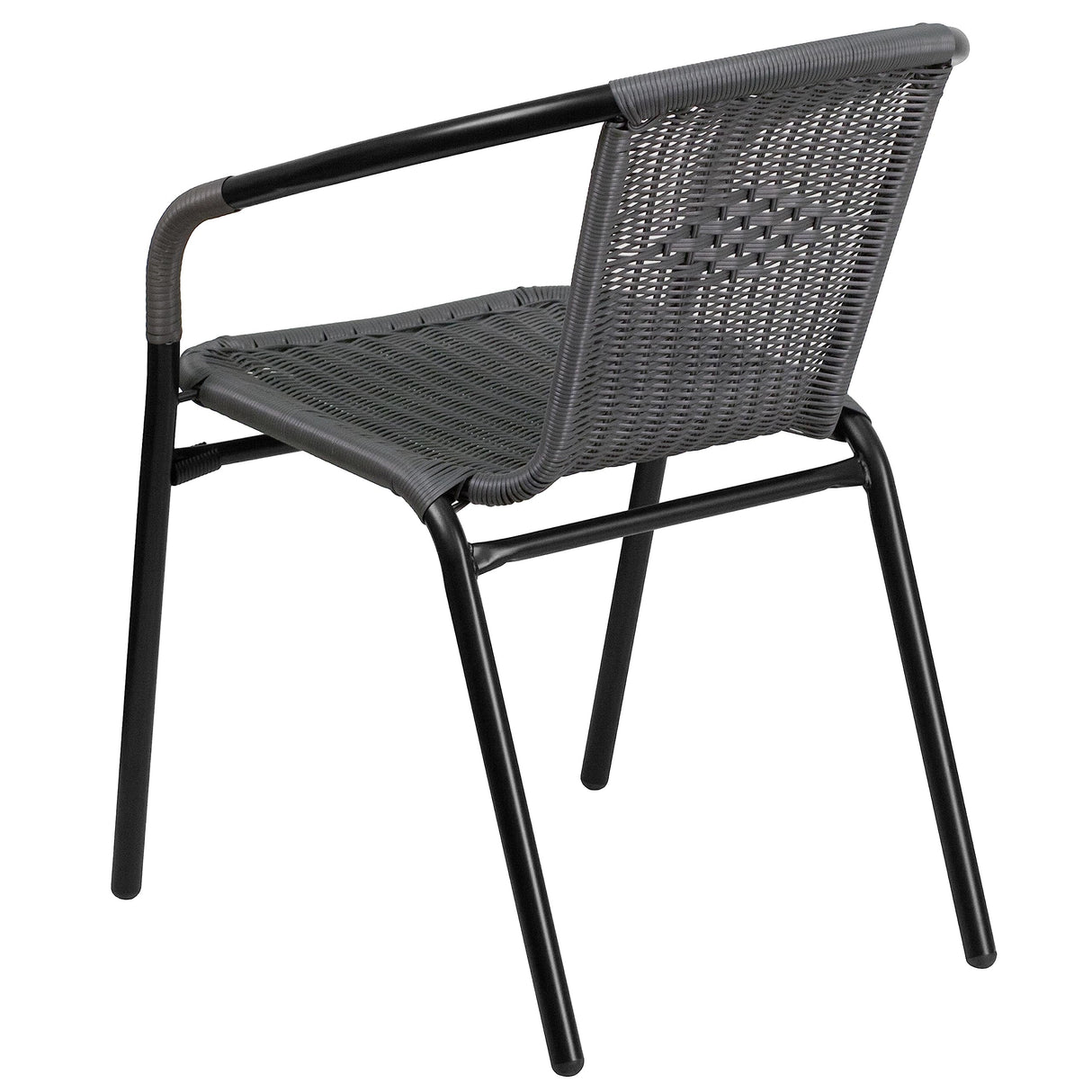 EMMA + OLIVER 2 Pack Gray Rattan Indoor-Outdoor Restaurant Stack Chair with Curved Back EMMA + OLIVER