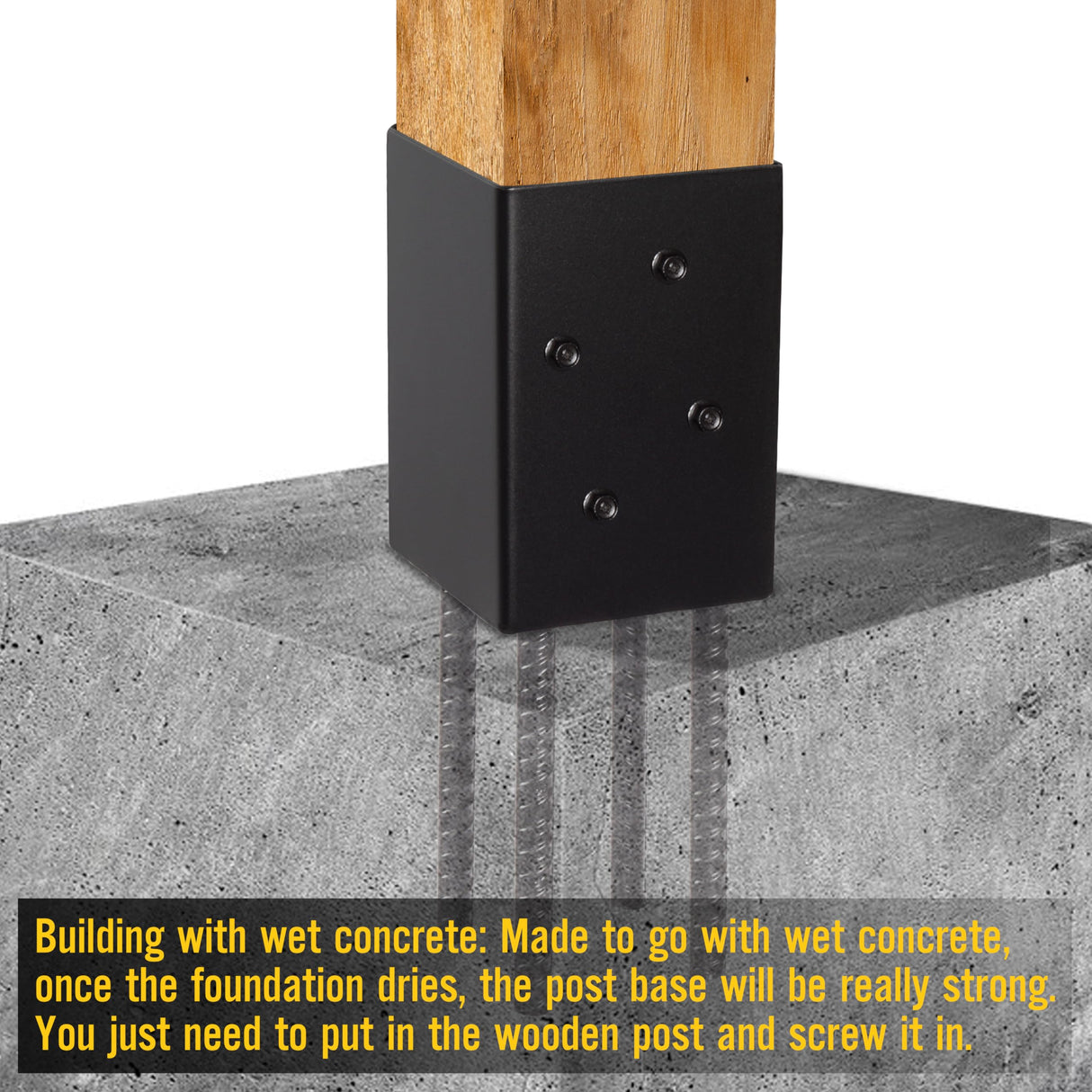 LADECH 4x4 Post Base Holder Ground Spike Use for Concrete Deck - Post Anchor Brackets Metal Black Powder Coated 4 Inches x 4 Inches (Inner Dia 3.5x3.5) 4 Pack LADECH