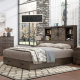 Rustic HOWE Full Size Wood Platform Bed with Bookcase Headboard and Storage Drawers HOWE