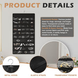 Bosuelife Hanging Jewelry Organizer Storage Roll, Double-Sided Necklaces Holder, 42 Pockets Plus 36 hooks Earrings Organizer Hang in Closet, On Wall, or Doors, Black Bosuelife