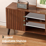 Lamtor Mid-Century Modern TV-Stand - Fluted TV Stand for 80 75 65Inch TV, Entertainment Center with Storage, Media Console with Adjustable Shelves for Living Room, Walnut Lamtor