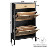 IRONCK Shoe Cabinet with 2 Flip Drawers, Shoe Storage Cabinet for Entryway, Free Standing Shoe Storage Organizer with Rattan Doors Slim Narrow Shoe Rack Cabinet, Black IRONCK
