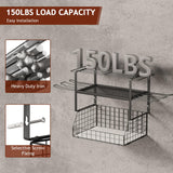 Homsorout Garage Shelves Wall Mounted - with Wire baskets, Heavy Duty Garage Wall Shelving with Hooks, Wire Shelf Baskets Tool Organizer for Home Garden Garage Organization and Storage Homsorout