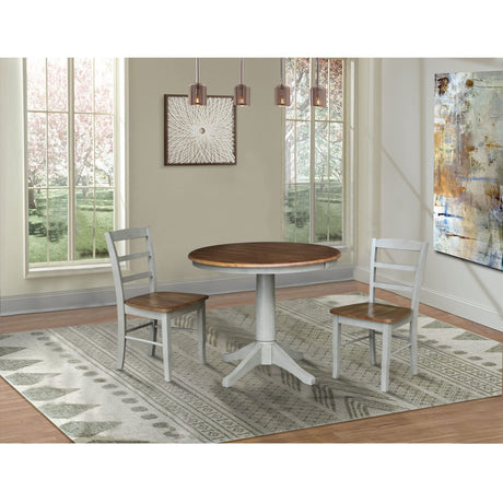 IC International Concepts Set of 3 pcs-36 Round Extension Dining 2 Table and Chairs, Distressed Hickory/Stone IC International Concepts