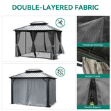 DWVO 10x12ft Hardtop Gazebo Double Roof with Nettings and Curtains, Heavy Duty Galvanized Steel Outdoor Vertical Stripes Roof for Patio, Backyard, Deck, Lawns, Grey DWVO