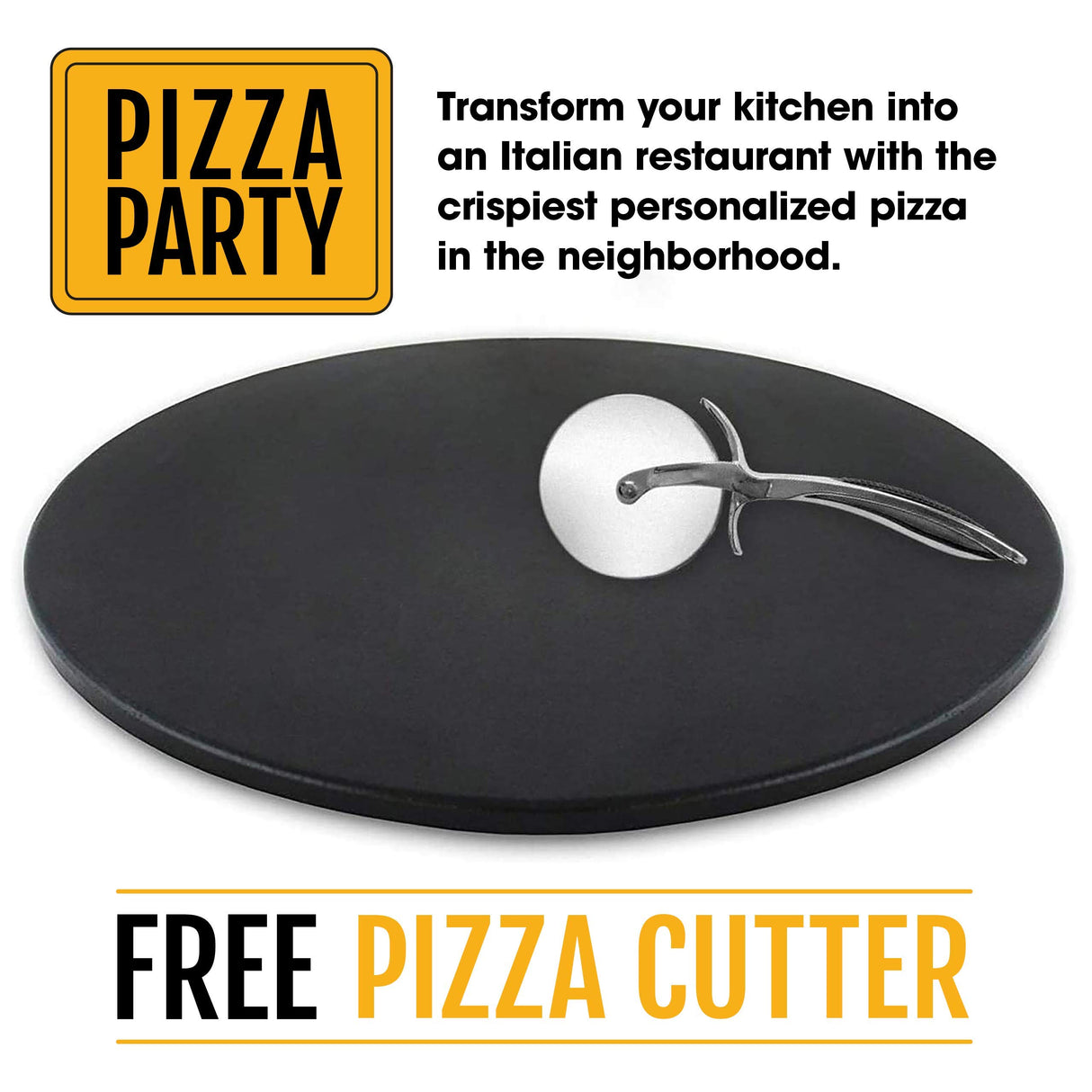 Heritage 15" Ceramic Pizza Stone Set - Non-Stick, Stain-Free with Bonus Cutter - Black Heritage Products