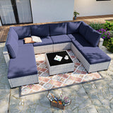 Sweecci 9-Piece Patio Furniture Set, Outdoor Sectional with Ottomans, Modular Patio Sofa, Dual-Strand Wicker Rattan, Rust-Resistant Frame, Backyard Furniture for Garden, Deck, Navy Blue Sweecci
