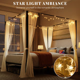 YITAHOME Canopy Bed Frame King, Four Poster Bed with Charge Station & Star-Shaped LED Light, 14 Inch Platform with Built-in Headboard Strong Metal Slat Mattress Support, No Box Spring Needed, Black YITAHOME