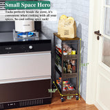 OKZEST Utility Slim Storage Cart, 4-Tier Narrow Bathroom Organizer and Storage Cart, Metal Narrow Kitchen Laundry Room Organization Rack with Wood Top, Slim Rolling Shelf with Wheels for Small Space OKZEST