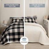 tohrisa Cotton Plaid Quilt Set, Ultra Soft 3 Pieces King Size Bedding with 2 Pillow Shams, Lightweight Reversible Coverlet Bedspread with Wave Quilting for Summer, 108"x96", Grid-Black White tohrisa