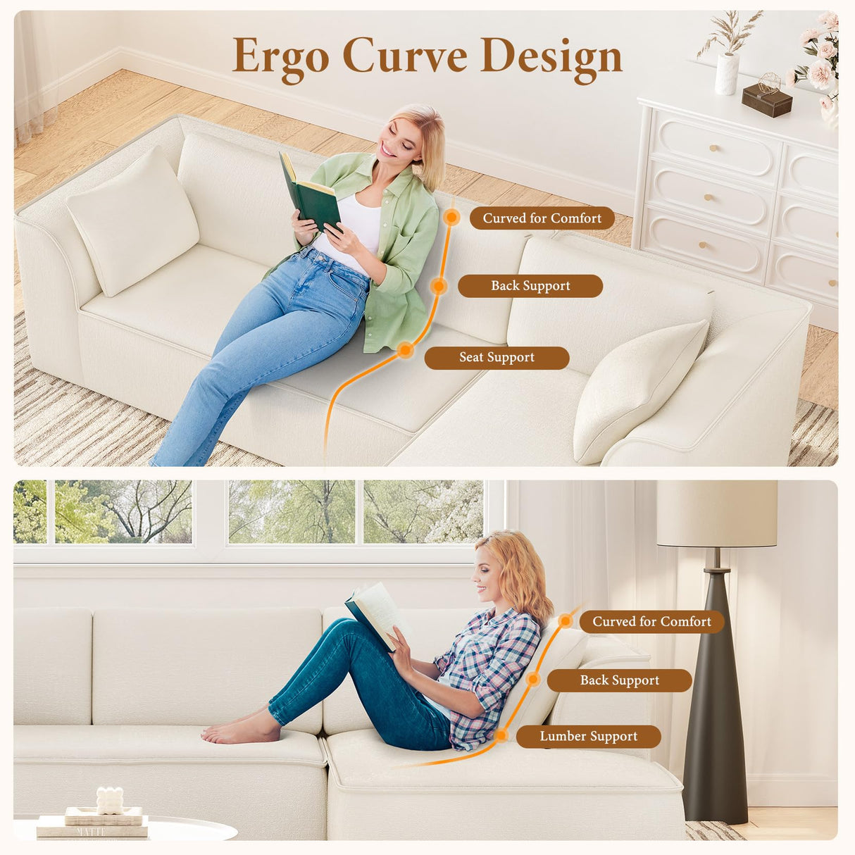 Vesgantti 106" Cloud Sectional Couch with Chaise, Deep Seat Modular Sectional Sofa Chenille Memory Foam Sofa Boneless Couches for Living Room Bedroom, No Assembly Required (Beige, Right-Facing Chaise) Vesgantti