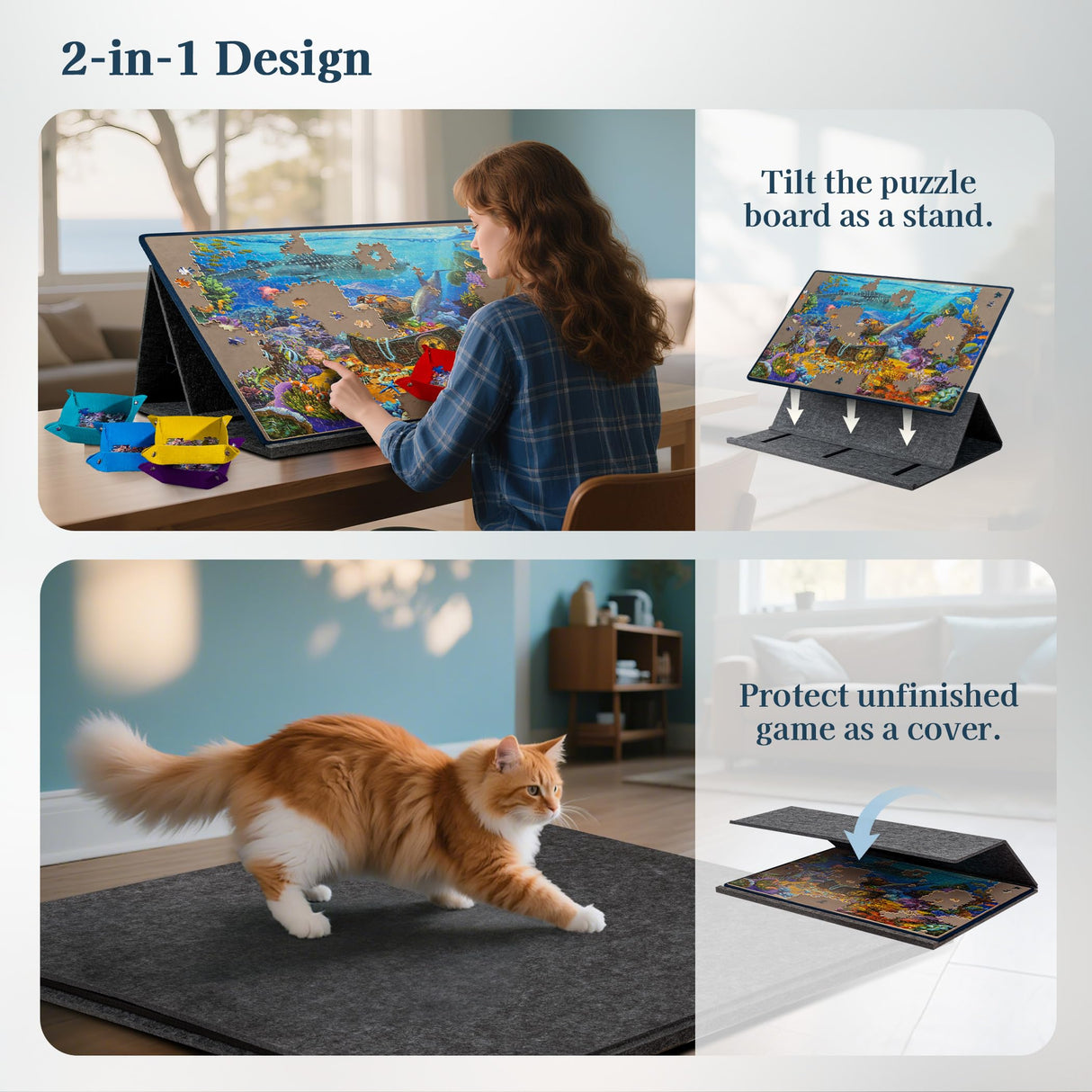 Becko US 1000 Piece Tilting Puzzle Board with 6 Trays & Cover, Adjustable Puzzle Table with Stand/Easel, Portable & Lightweight Mat for Puzzle Storage, for 1000 Pieces Jigsaw Puzzles (Gray) Becko US