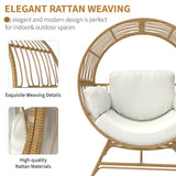 Fancyango Egg Chair Outdoor Indoor, Oversized Rattan Chair with Thicken Cushion, 510LBS Capacity Wicker Patio Lounge Chair, Basket Chair for Living Room Balcony Porch Backyard, Beige Fancyango